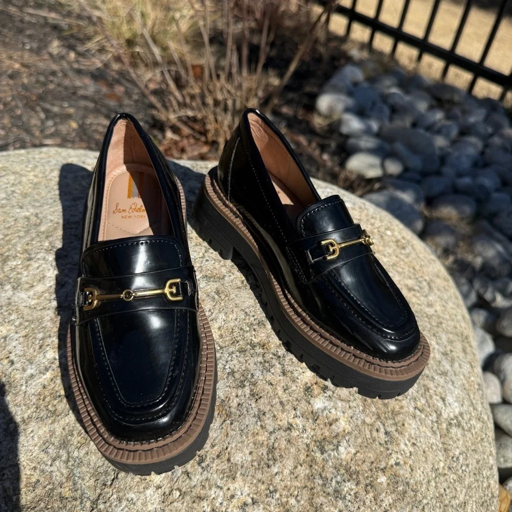 Sam Edelman Girl’s Laurs Leather Lug-Sole Loafers Size 11 Black Dressy Preppy